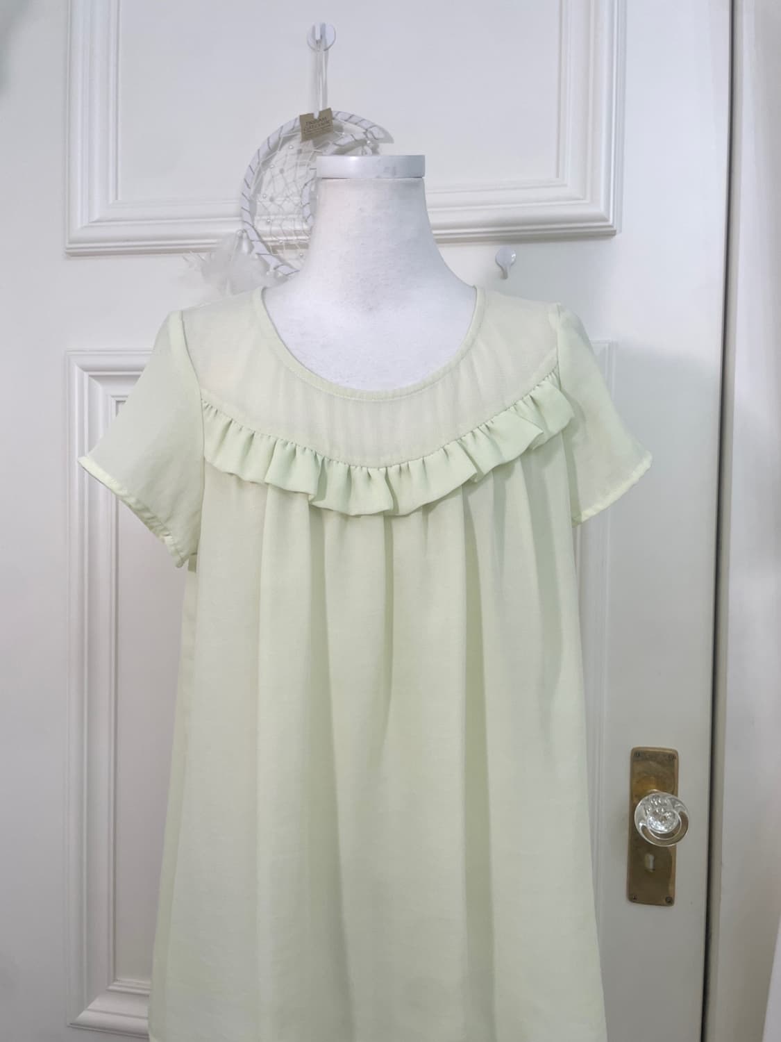 light green ruffle chiffon blouse 상품이미지5