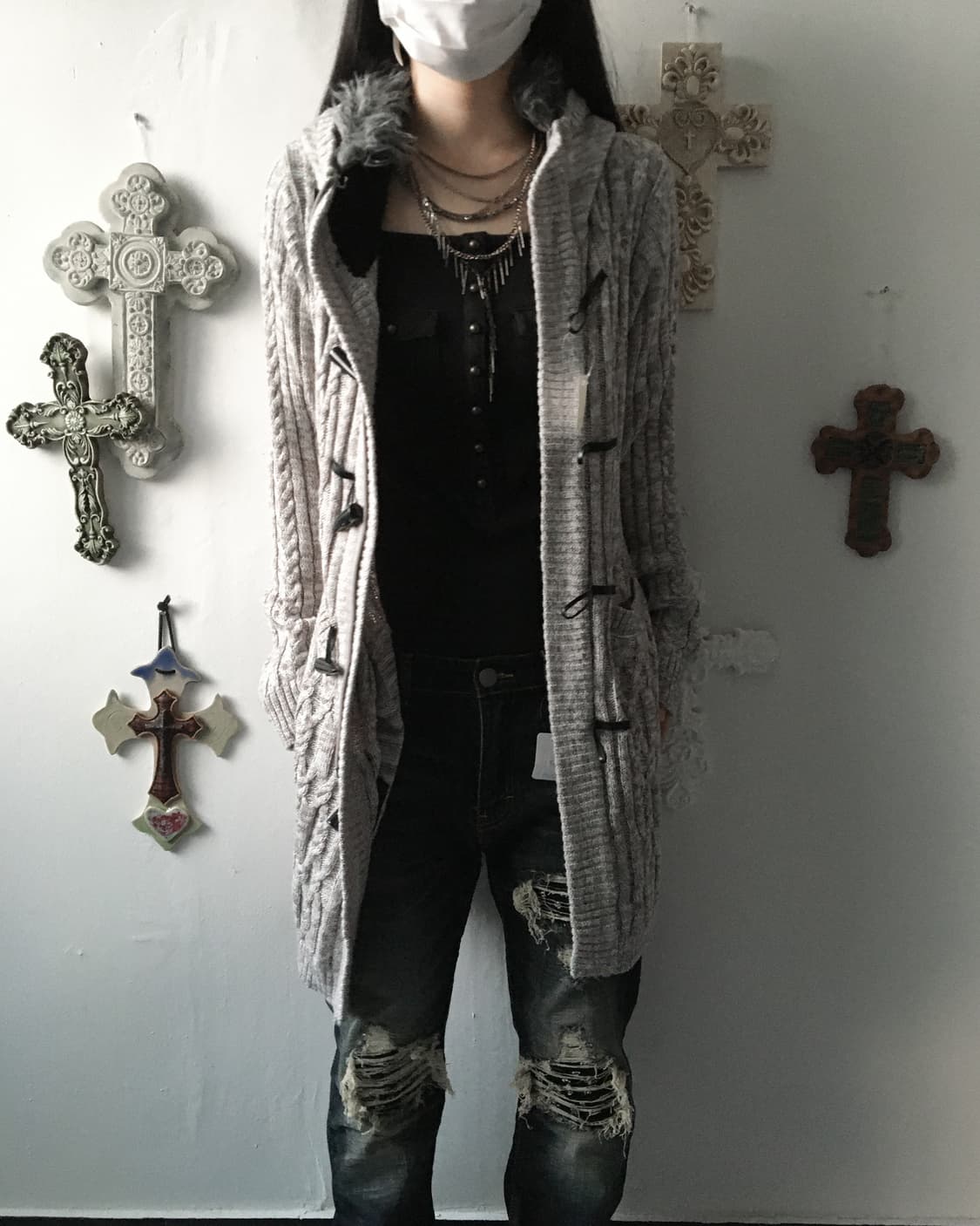 Fake fur hood duffle button knit cardiga 상품이미지6