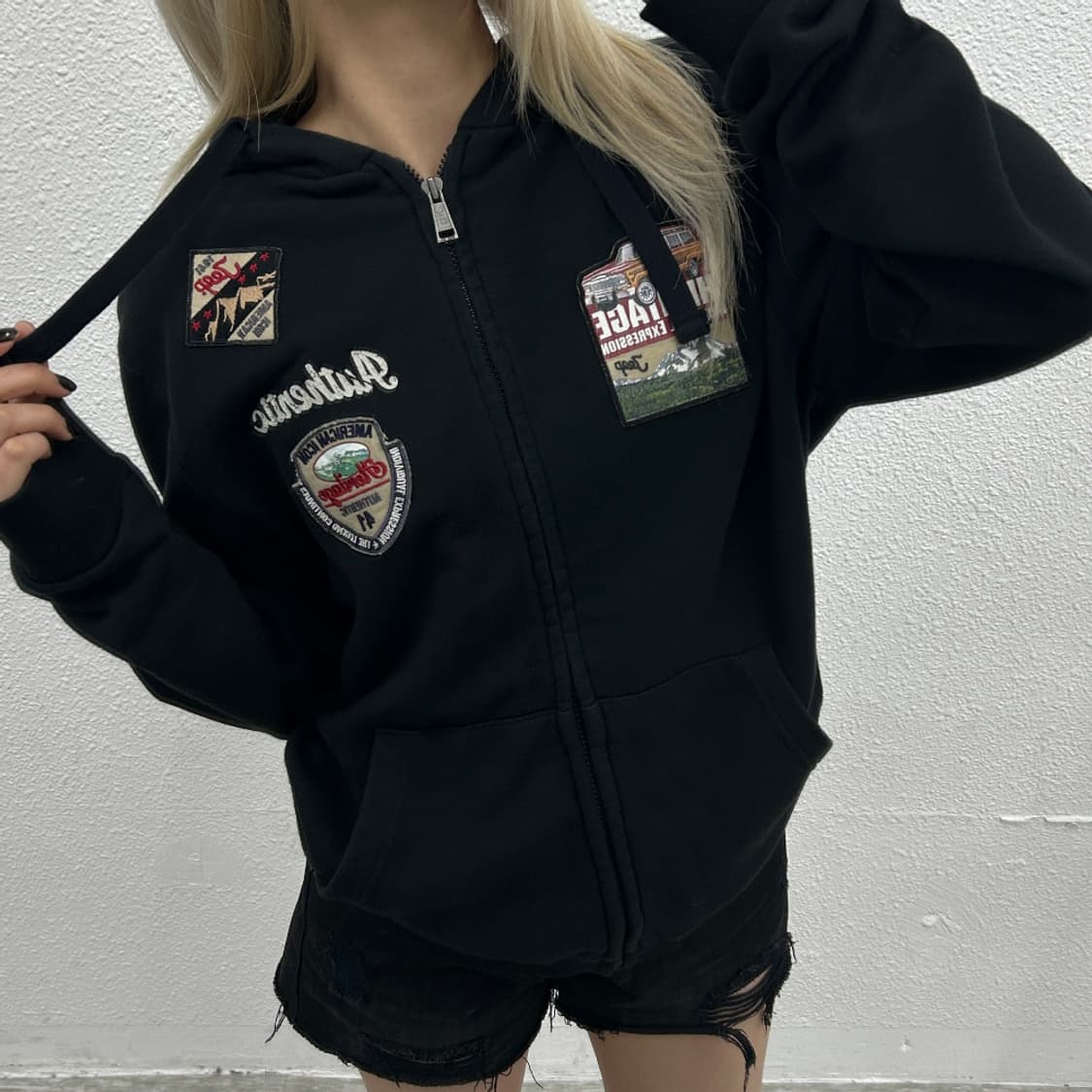 지프 프린팅 로고 블랙 후드집업 XL 상품이미지1