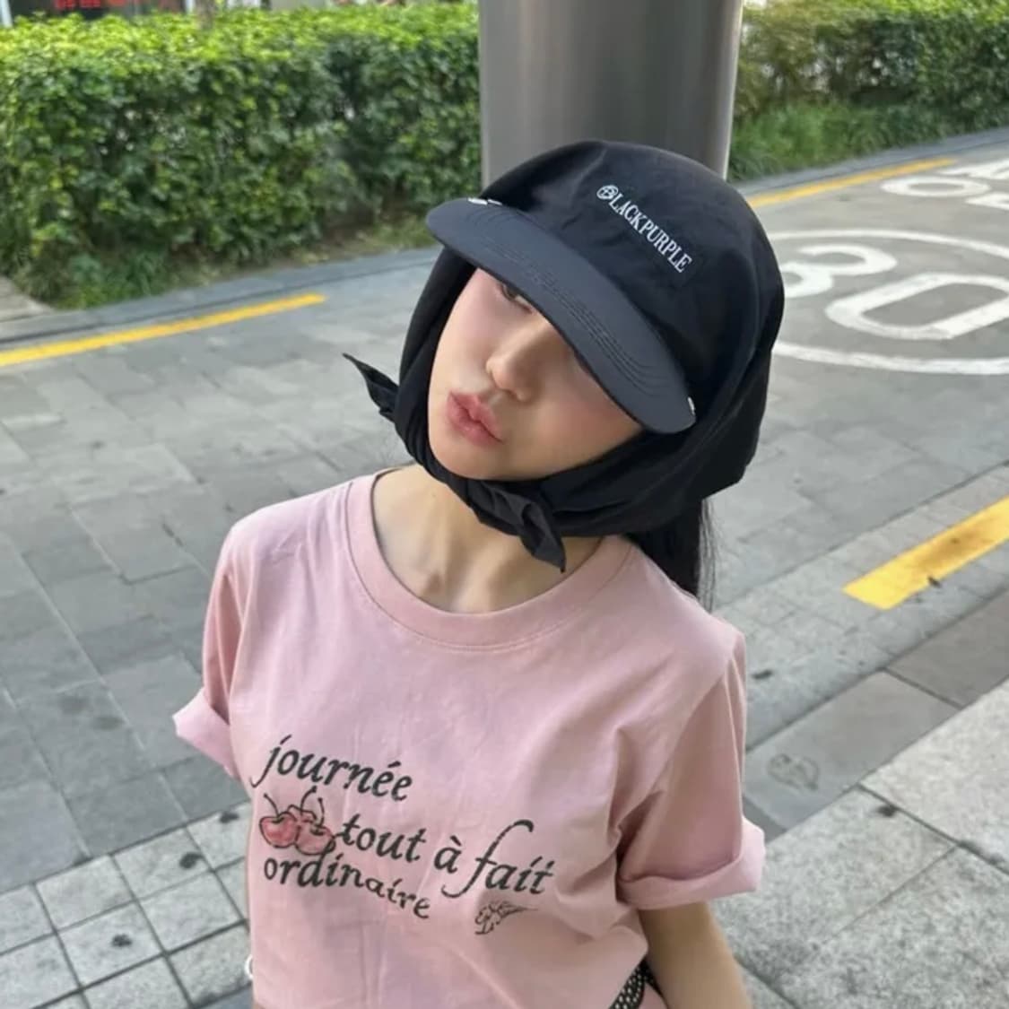 (🩷새상품) 블랙퍼플 후드 반다나 캡 상품이미지3