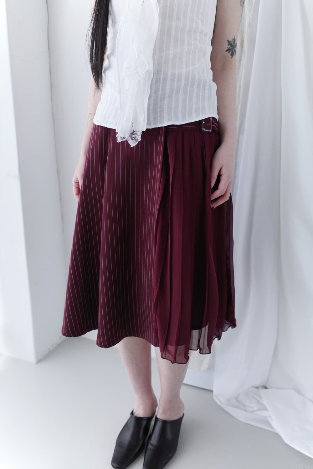 axes femme) buckle pleats stripe skirt 상품이미지5