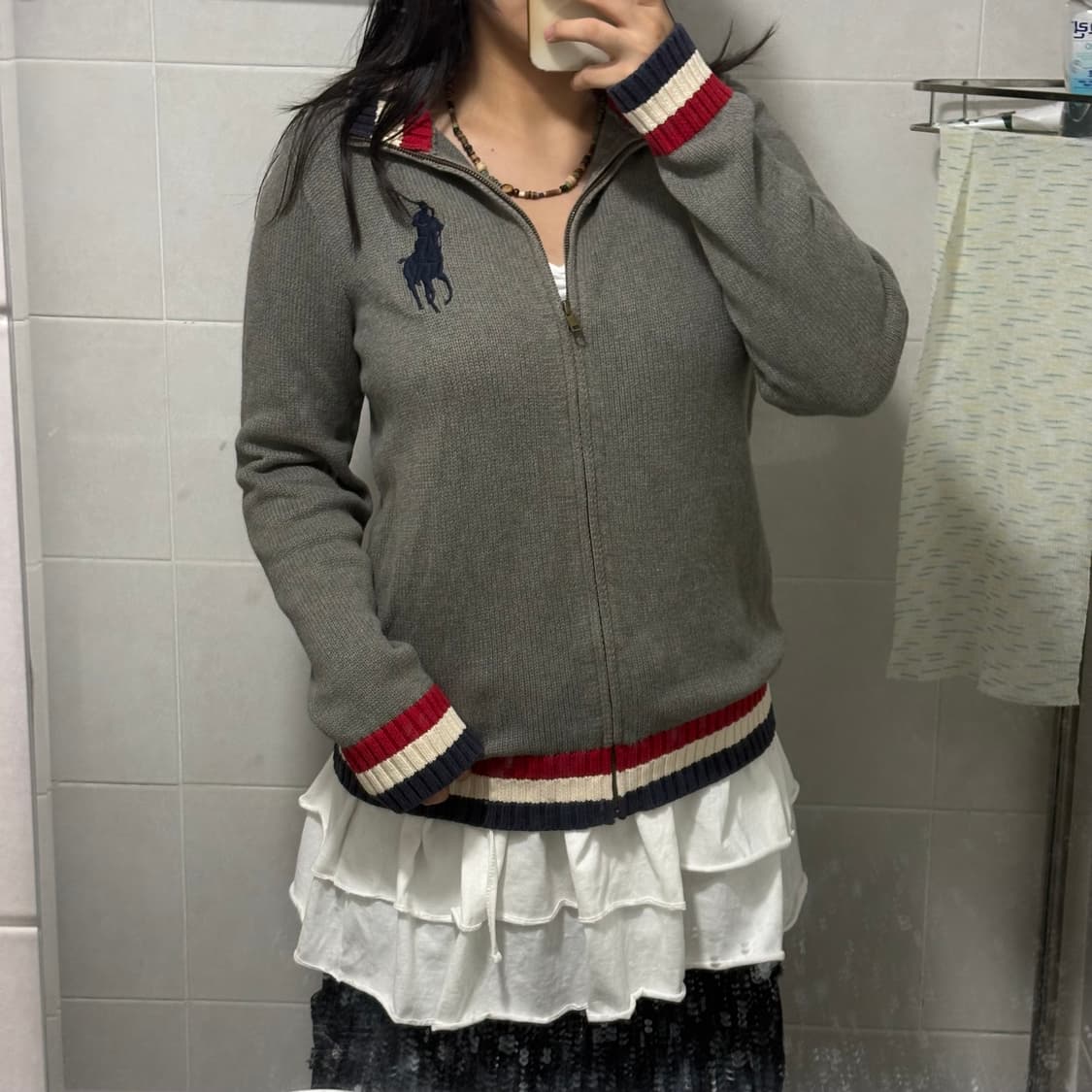 대대장) 폴로 랄프로렌 빅포니 배색 니트집업 상품이미지3