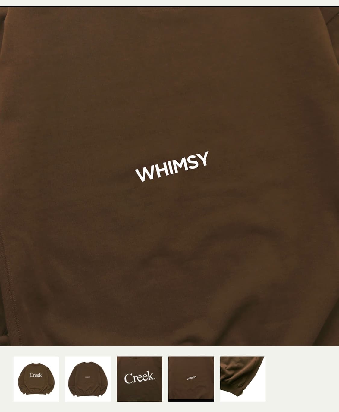 [L] Creek 크릭 x Whimsy 콜라보 한정판 맨투맨 브라운 상품이미지5