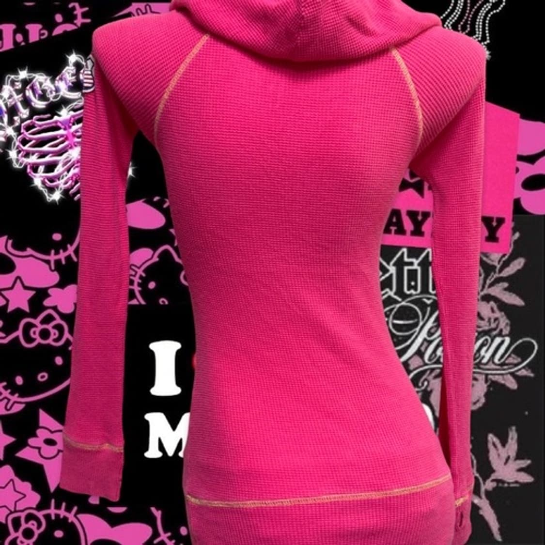 Skull punky hot pink hoody top ops 상품이미지5