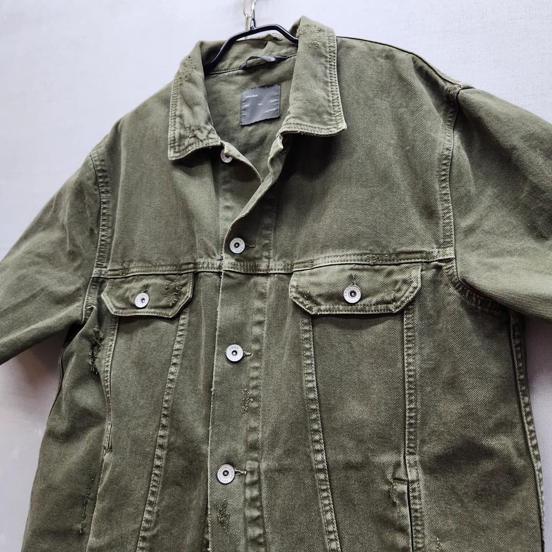 자라 투포켓 올리브카키 디스트로이드 반팔 데님자켓 L(L) 상품이미지3
