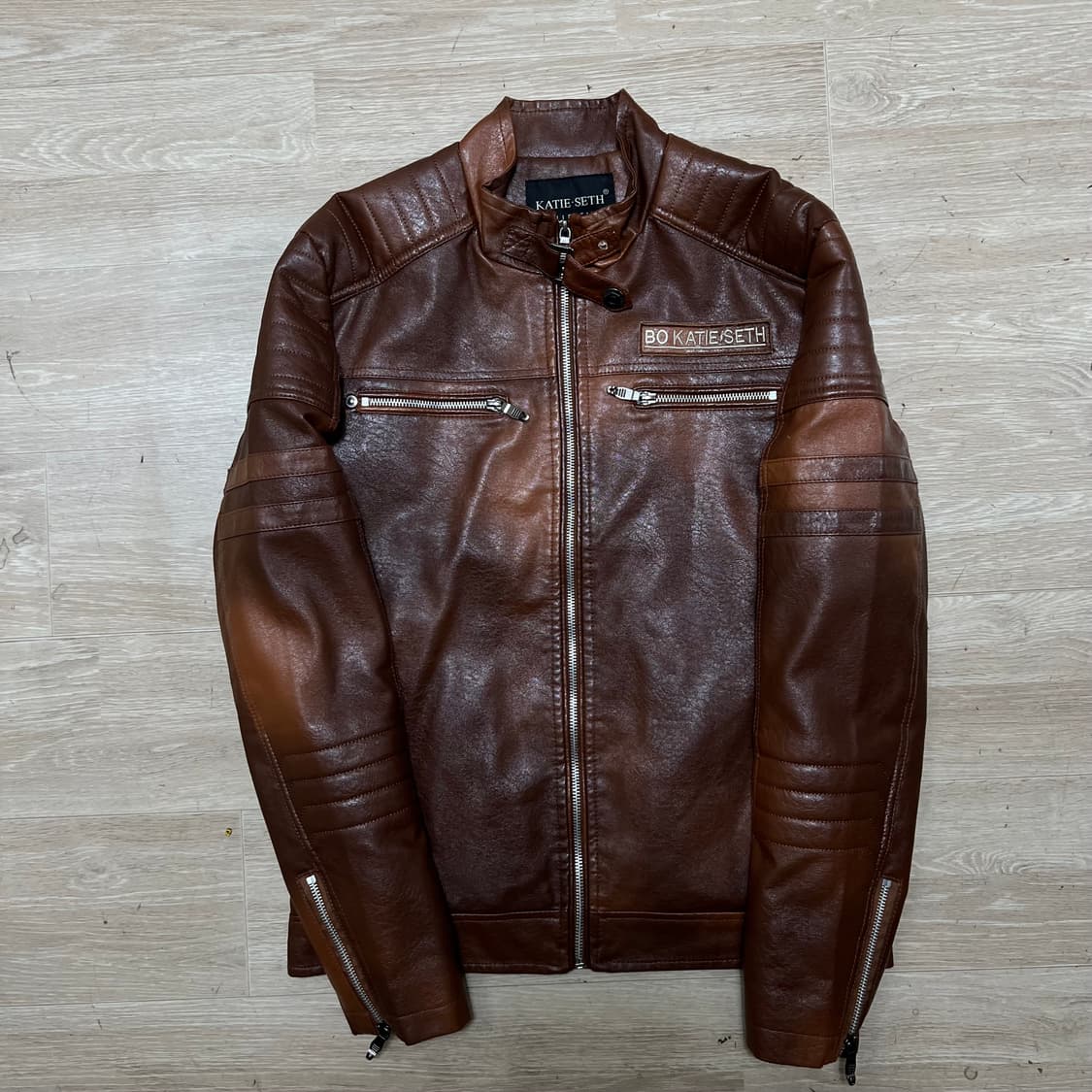 케이티세스 빈티지 넥비죠 레더 라이더 가죽자켓 [브라운] L/100 상품이미지1