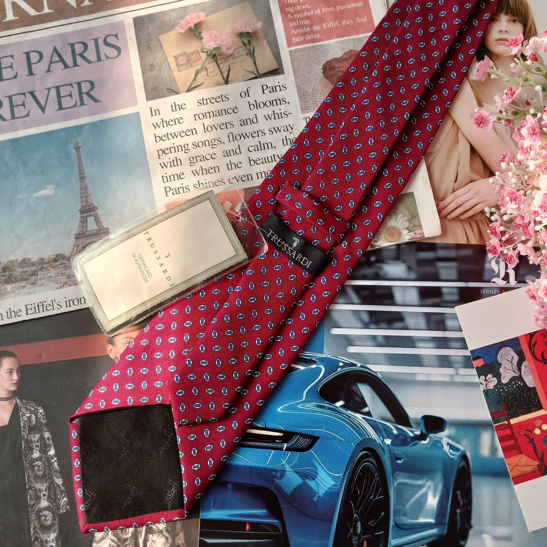 트루사르디 실크 레드 도트 패턴 넥타이 9.5cm 새제품 A19748 상품이미지5