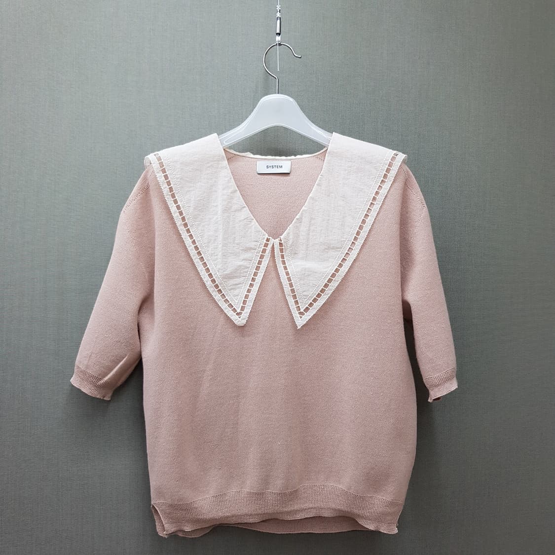 한섬 시스템 2021 빅 세일러카라 배색 니트 탑 90F사이즈 상품이미지1