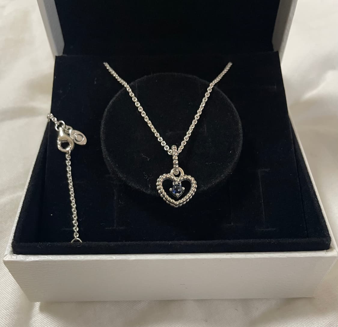 판도라 정품 탄생석 목걸이 하트펜던트+체인 세트 실버925순은 사파이어 상품이미지2