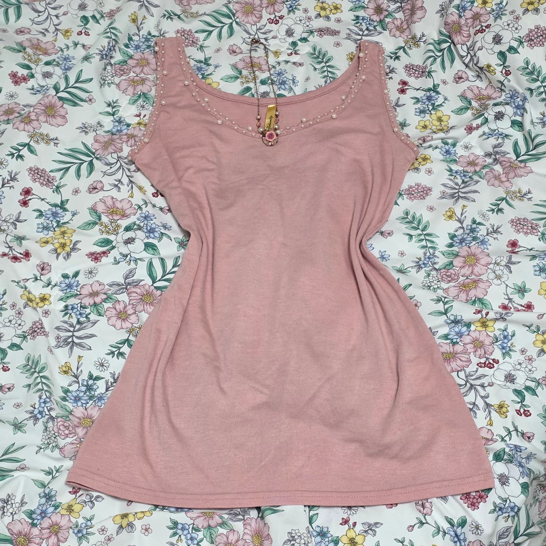 일본빈티지)핑크 딸기우유 진주비즈 히메갸루 로맨틱 슬리브리스 상품이미지1