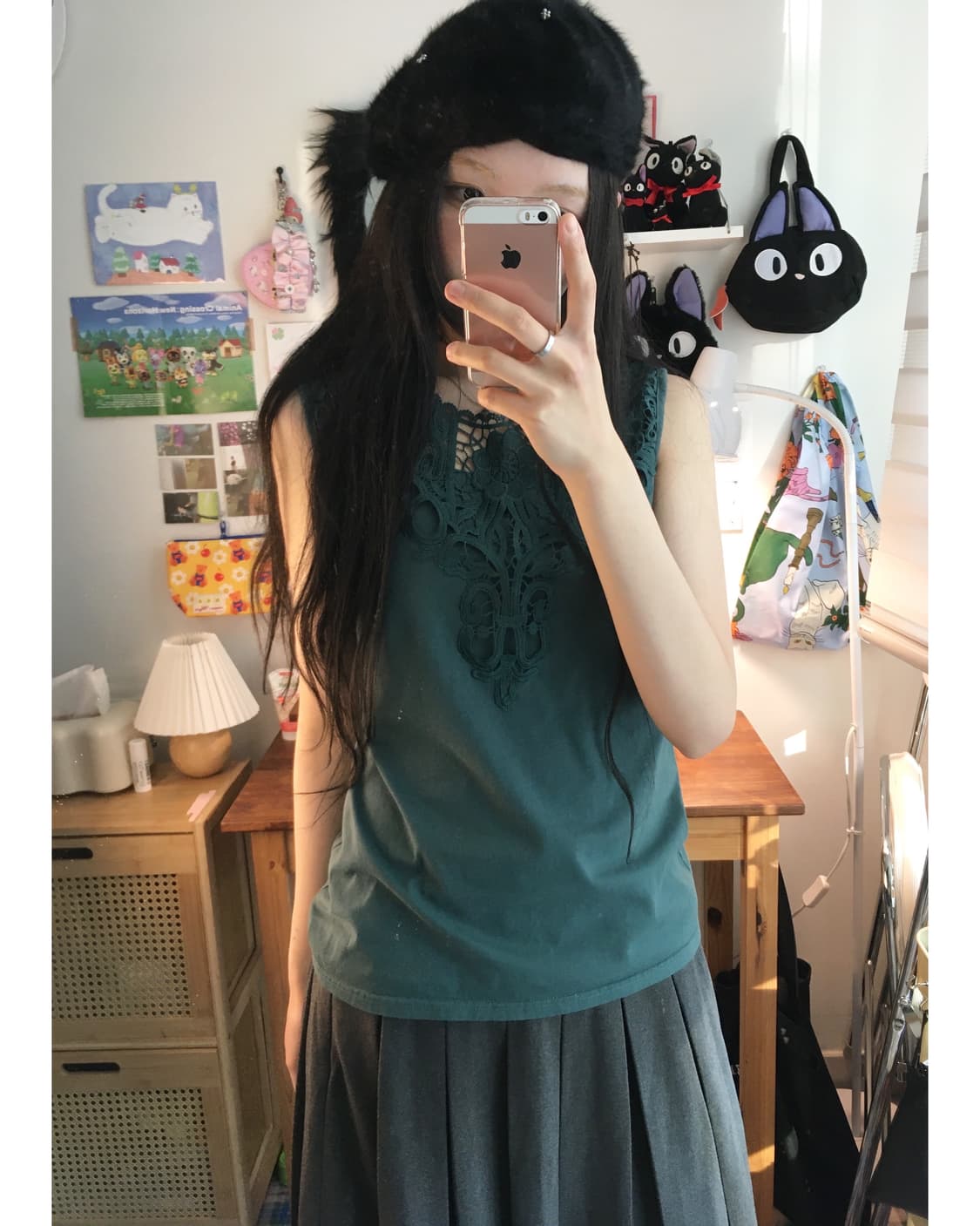 vintage lace sleeveless top deep green 상품이미지4