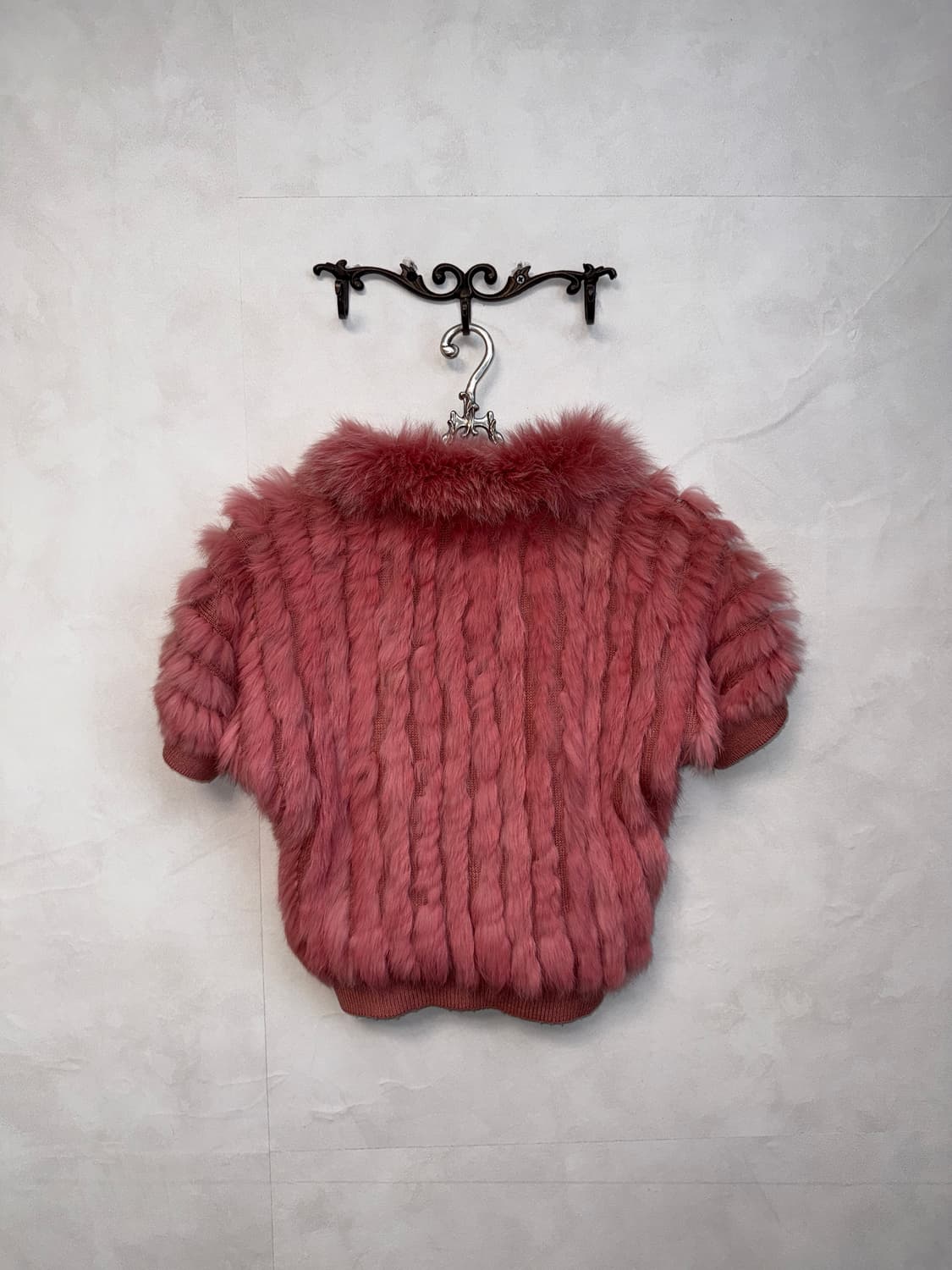 Baby pink fox&rabbit fur crop half 가디건 상품이미지3