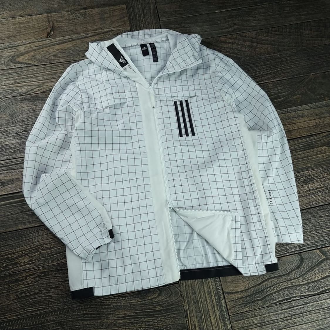 [아디다스] 체크 패턴 후드 바람막이 자켓 화이트 M18488 상품이미지1