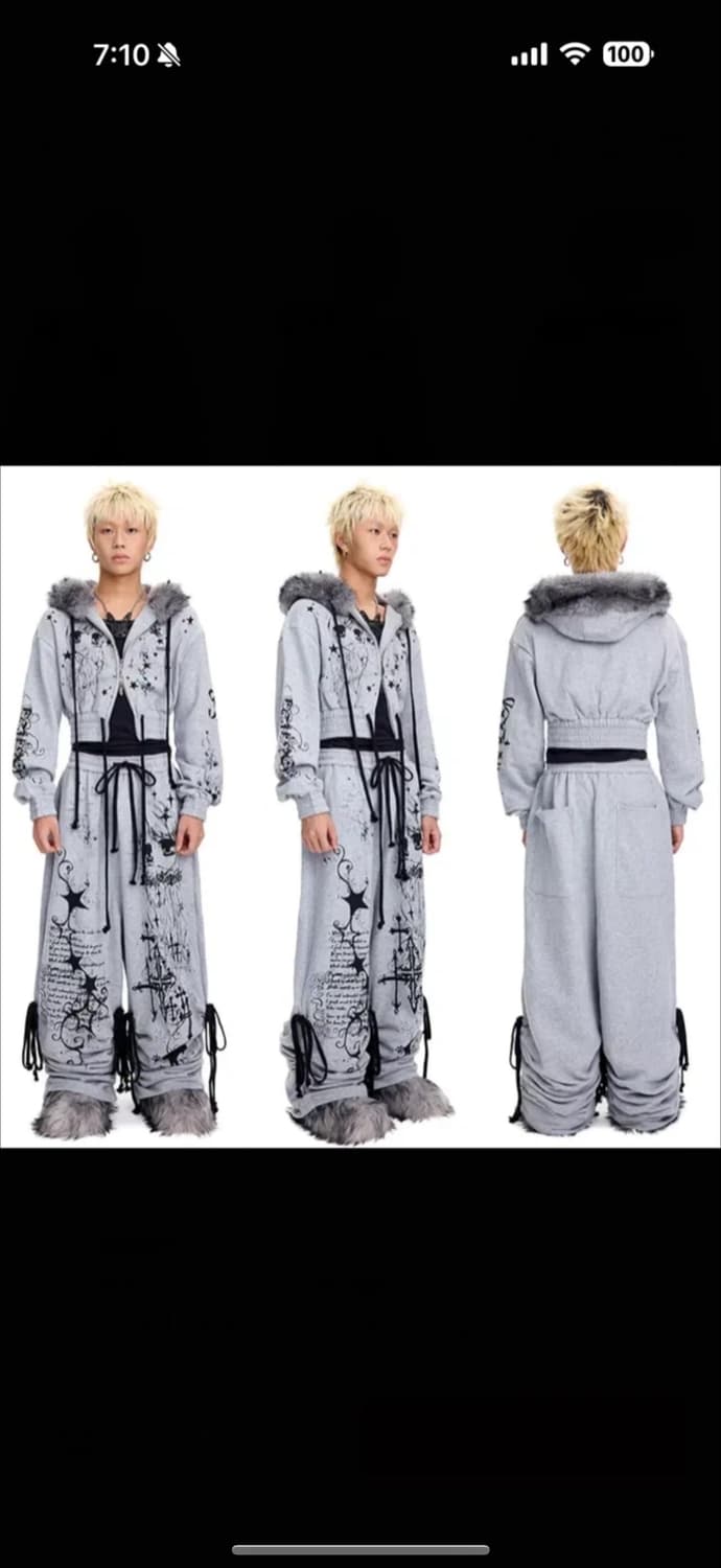 CFIERCE 씨피어스 엔젤걸 그래피티 퍼 후드집업 스웨트팬츠 셋업 세트 상품이미지4