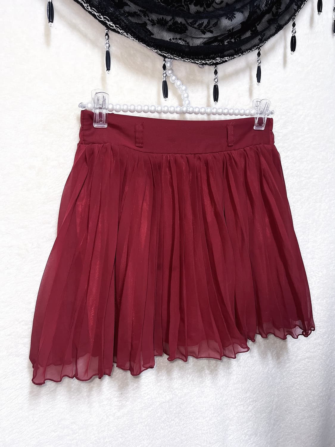 잉그니 버건디 플리츠 주름 쉬폰 미니스커트 로맨틱고딕 고스 갸루 핀터 상품이미지1