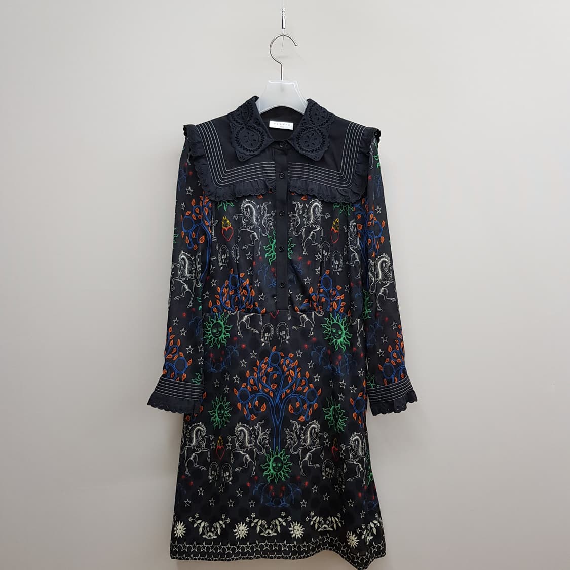 산드로 자수 카라 패턴 실크 혼방 원피스 36사이즈 상품이미지2