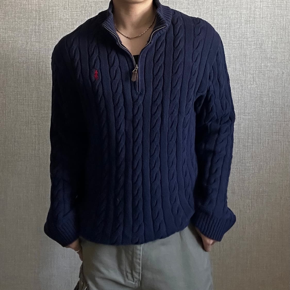 폴로 랄프로렌 꽈배기 하프집업 니트 XL 상품이미지1