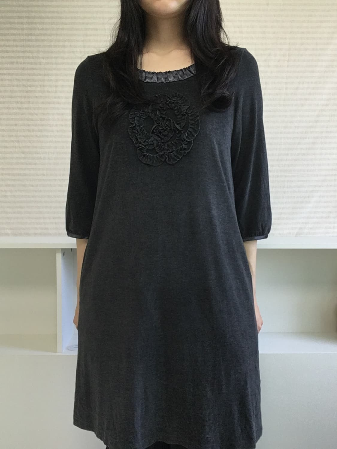 jpn vintage 차콜 플라워 패턴 레이스 원피스 상품이미지3