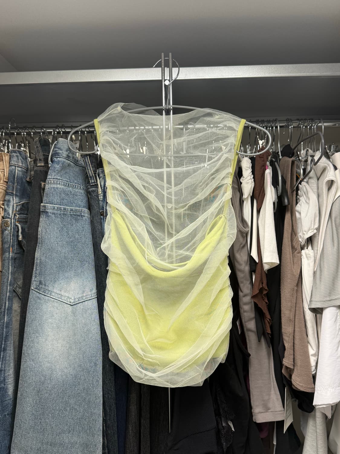 자라 튤 콤비 니트탑 라임 상품이미지3