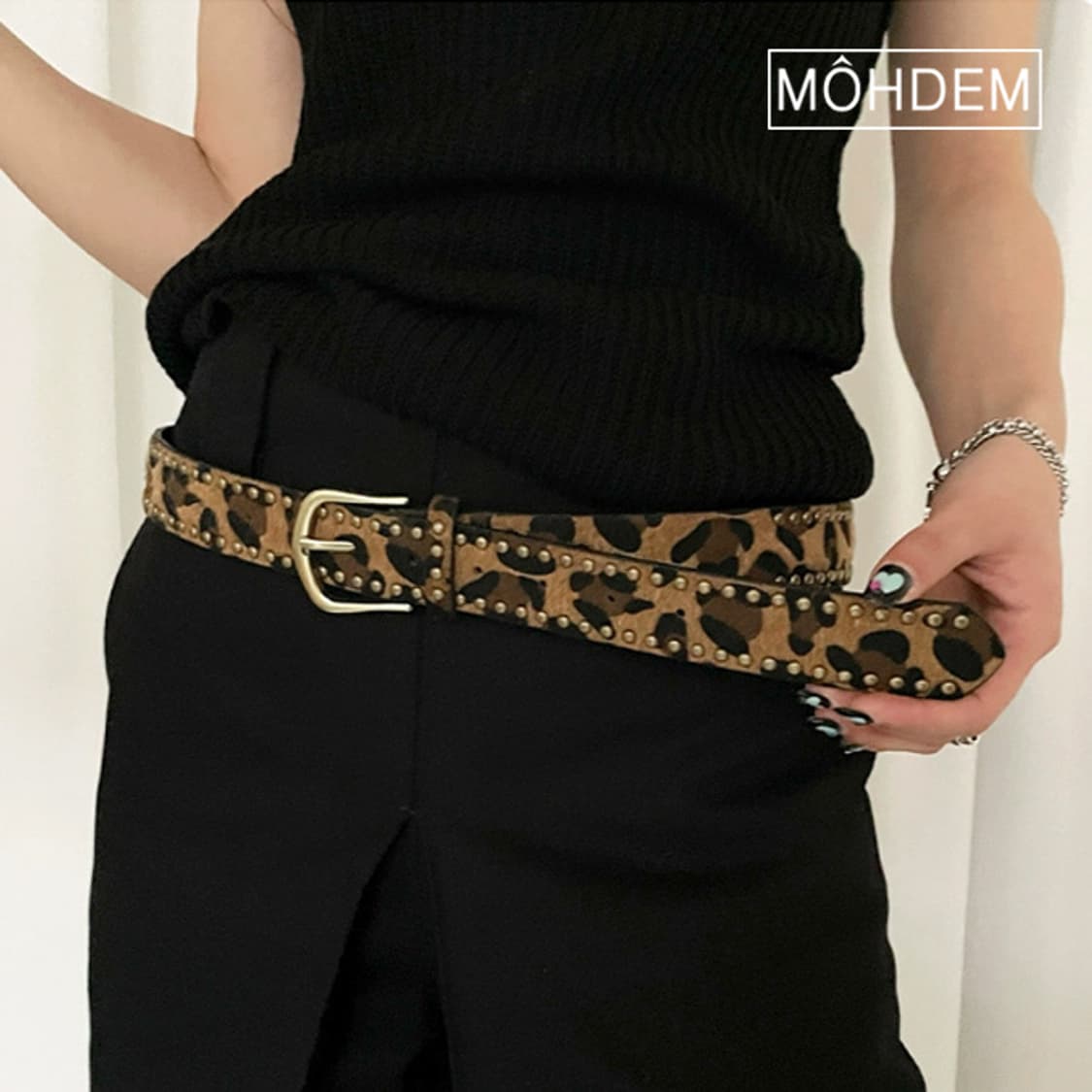[Unisex] 레오파드 스터드 호피 송치털 벨트 상품이미지2