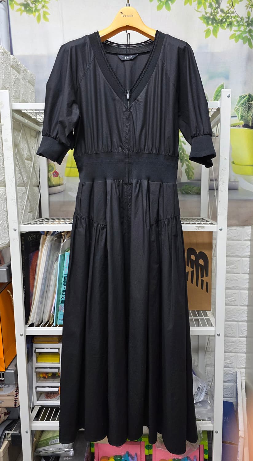 타임 반팔 롱원피스 55 셔링 플레어 허리밴딩 풀집업 원피스 WM33 상품이미지1