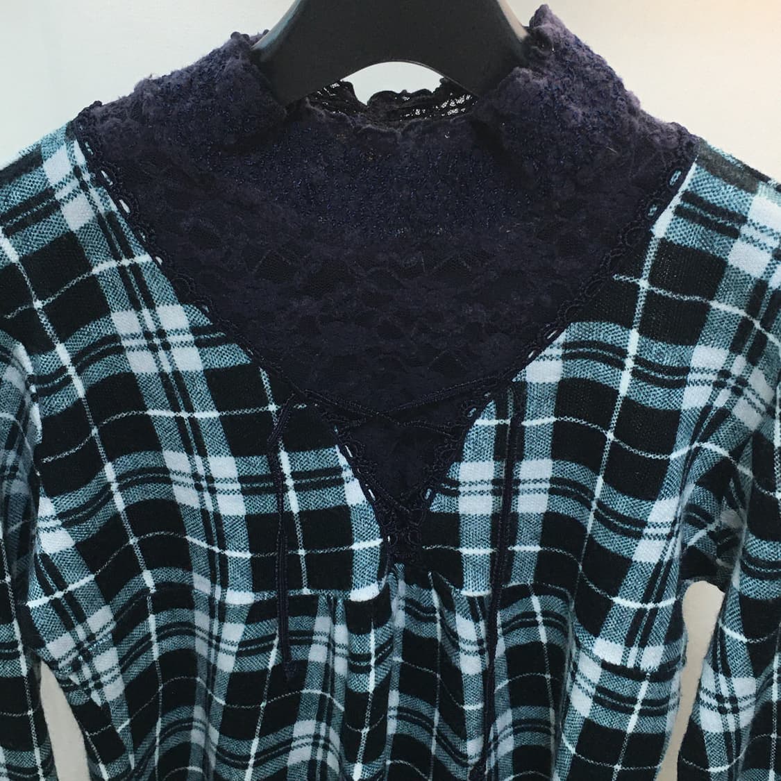 vintage check pattern lace top 상품이미지3