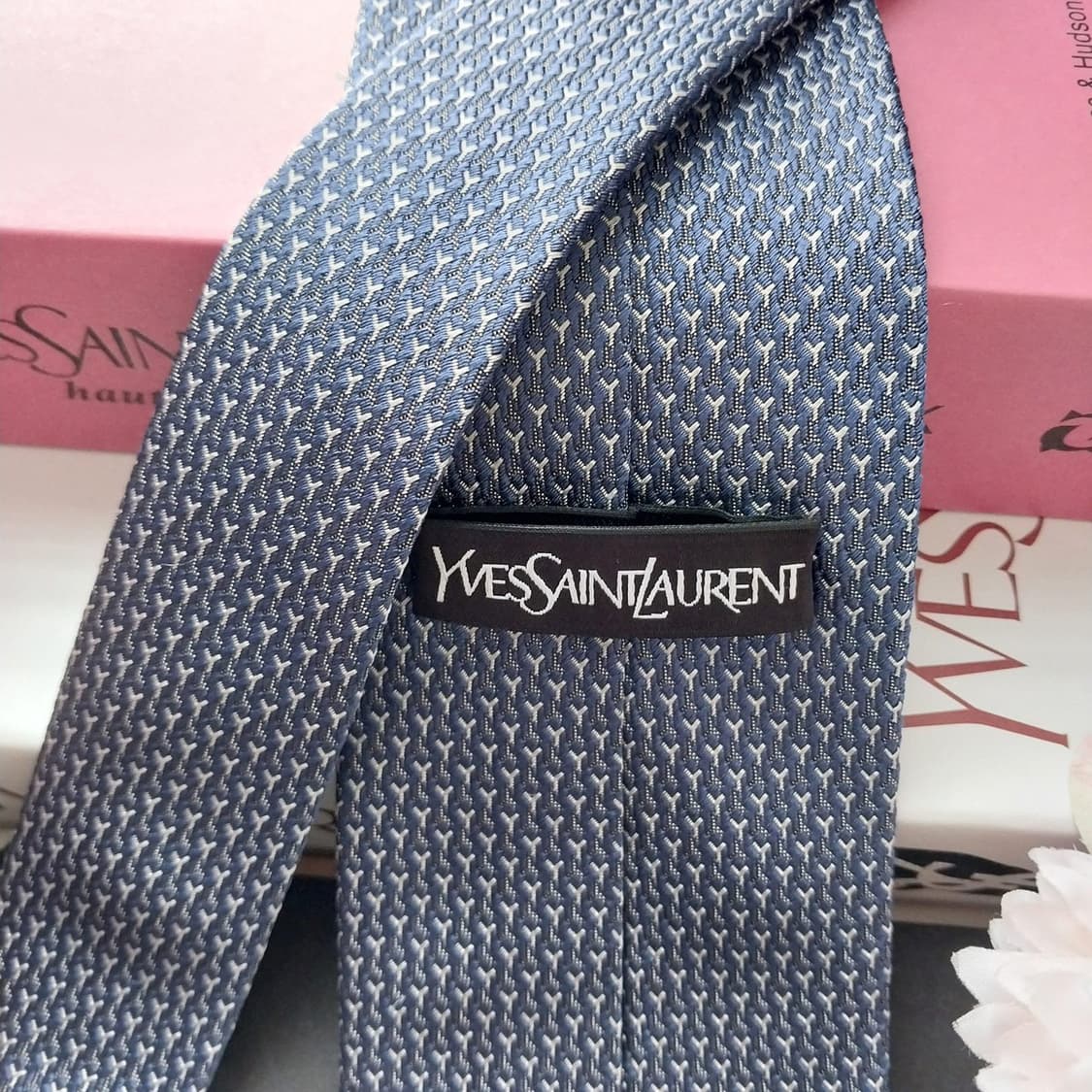 입생로랑 실크 블루 자카드 로고 넥타이 8.3cm S~A+등급 K1466 상품이미지6