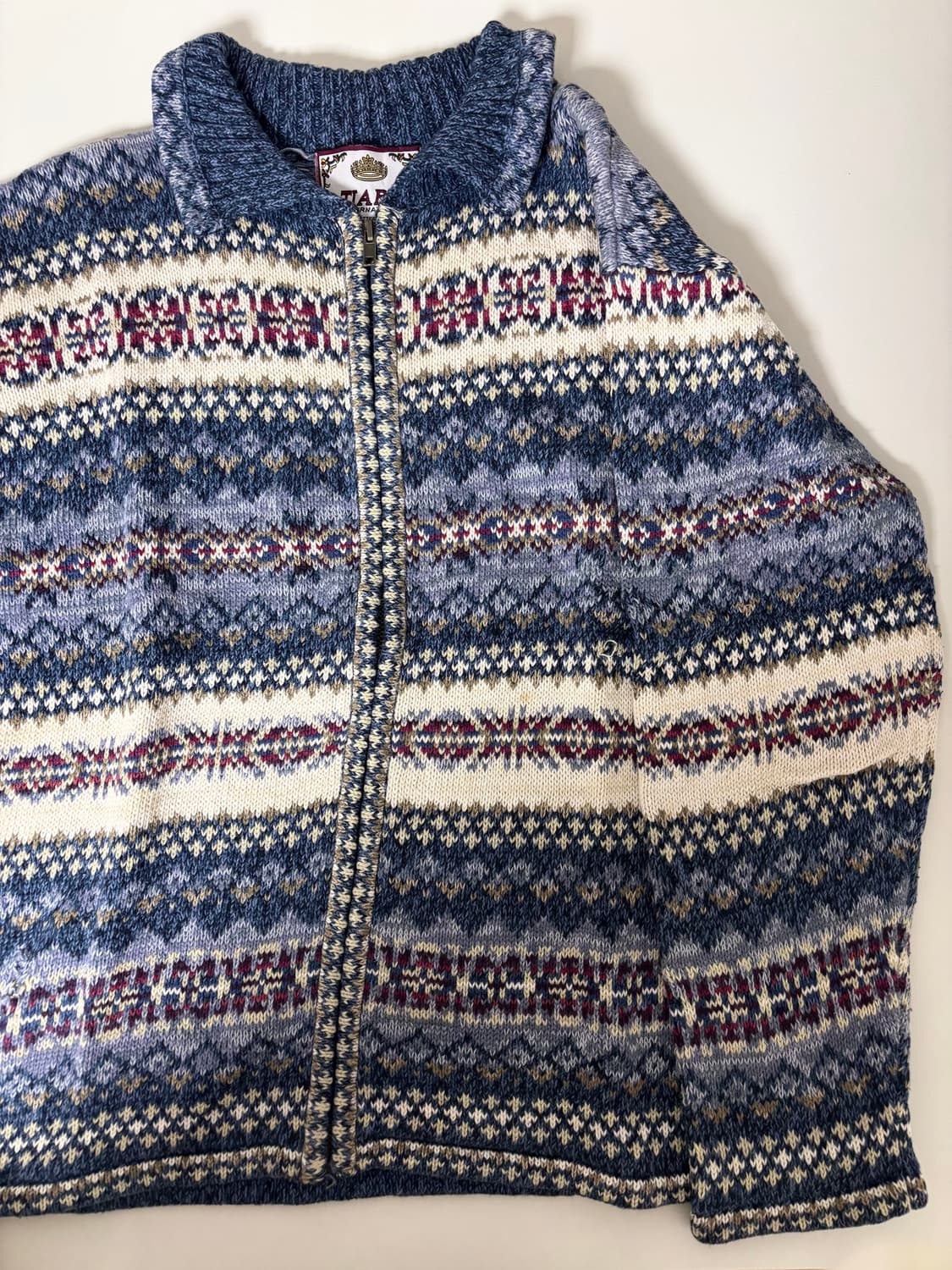 빈티지 블루 패턴 니트 집업 상품이미지1