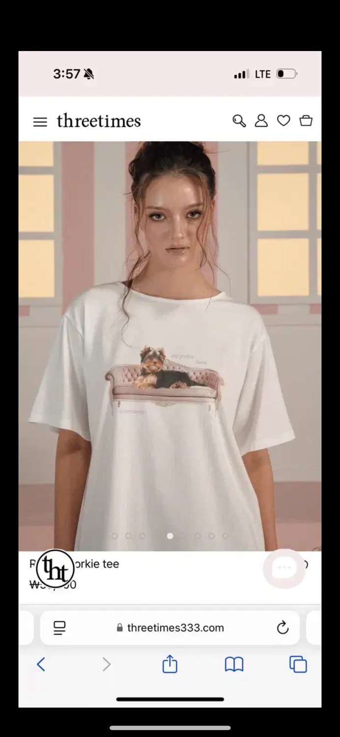 새상품) 쓰리타임즈 리본 요키 티 S ribbon yorkie tee 상품이미지1