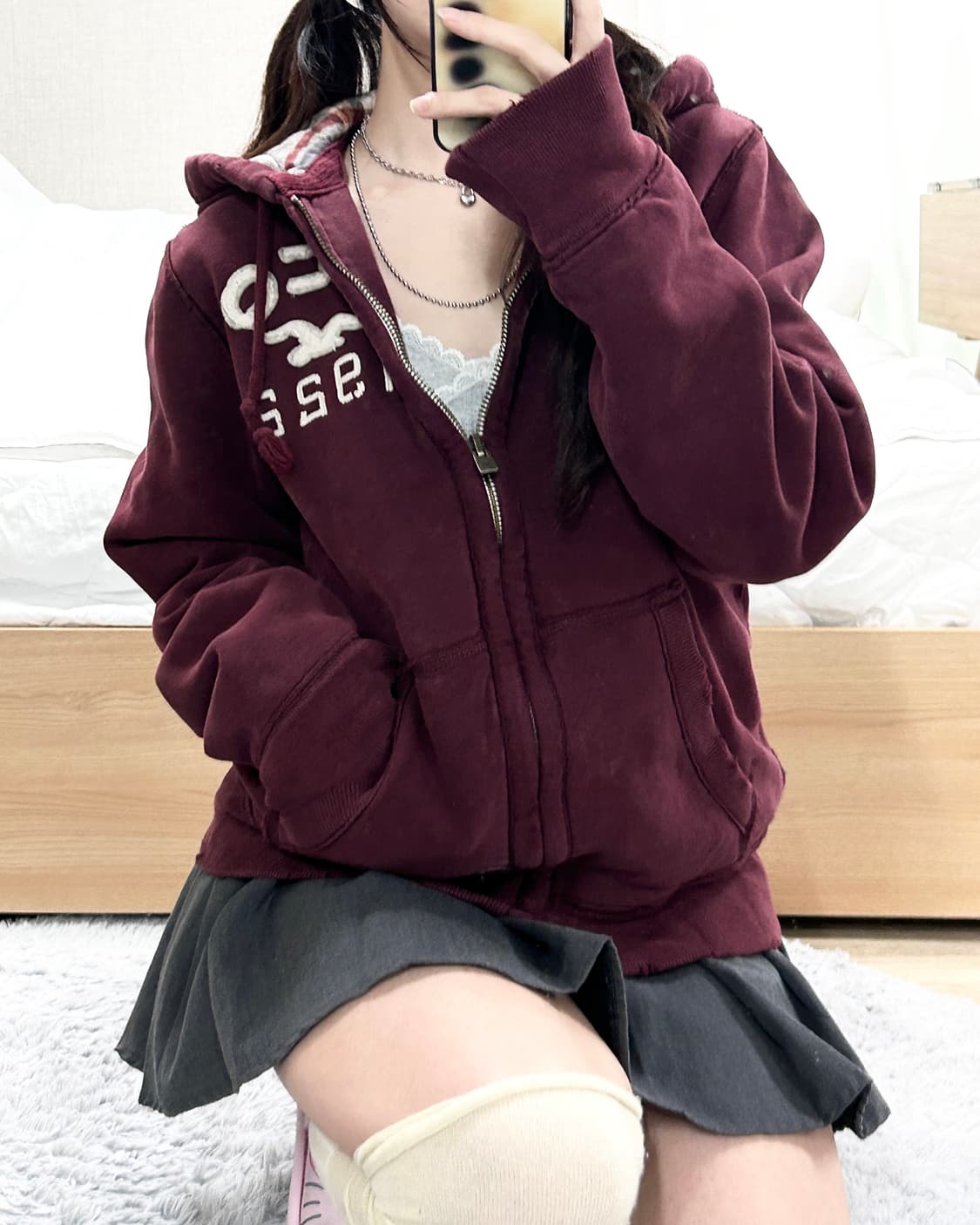 홀리스터 버건디 헤비스웻 후드집업 상품이미지4