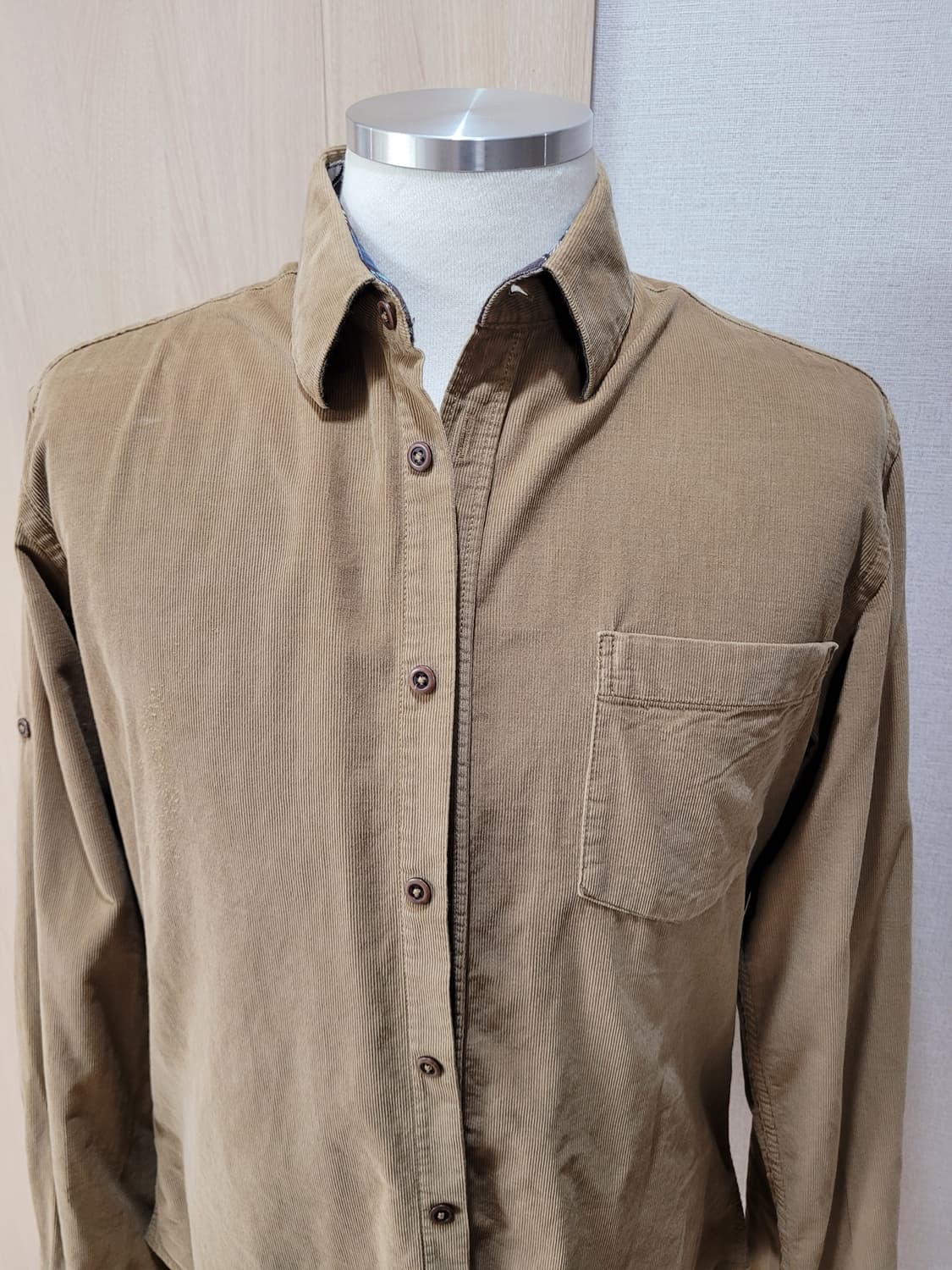 자라맨 ZARAMAN 코듀로이 롤업셔츠 105 베이지 상품이미지2