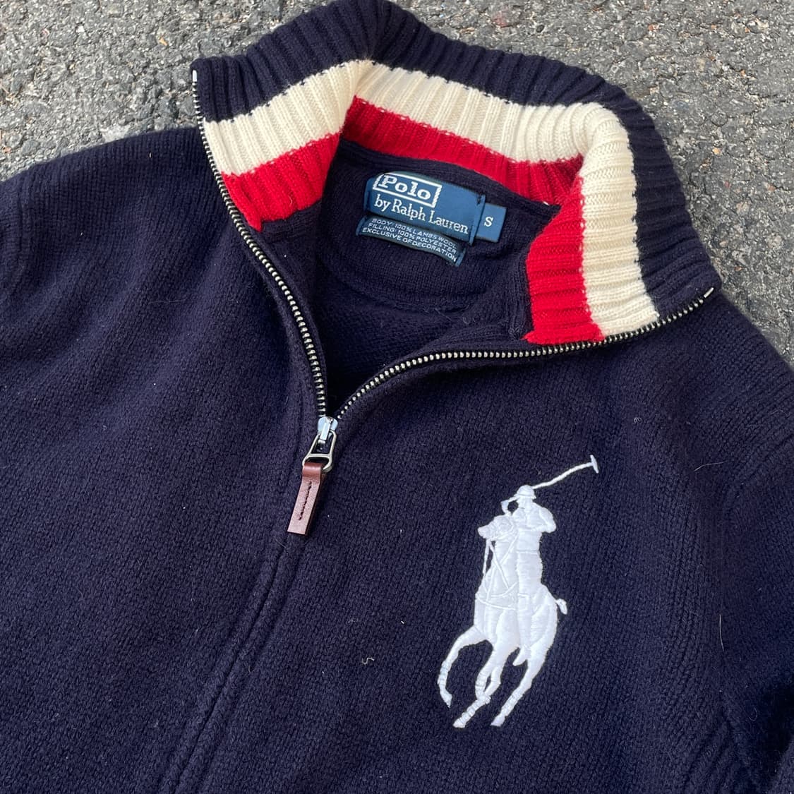 두산 폴로 빅포니 네이비 니트 집업 져지 트랙탑 가디건 S 상품이미지4