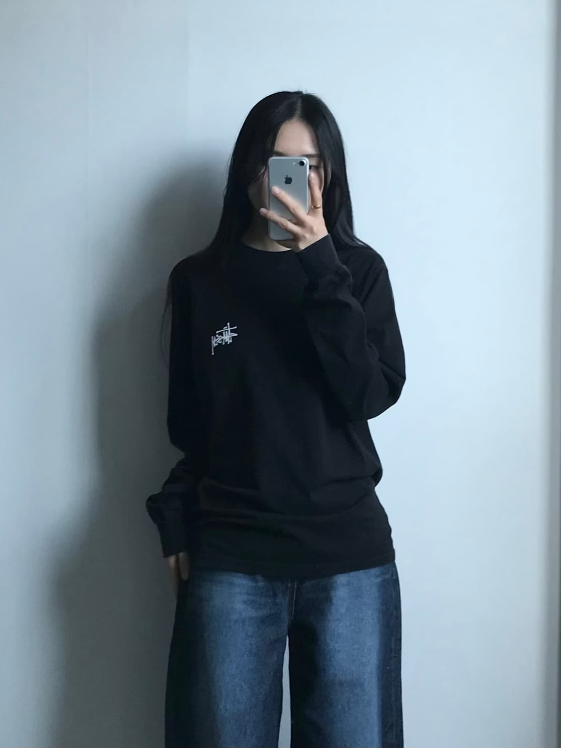 스투시 스탁로고 블랙 롱슬리브 긴팔티 상품이미지1