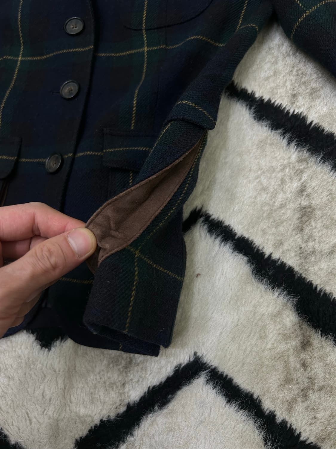 [XS]폴로랄프로렌 타탄체크 가죽패치 울 블레이저/카키네이비 상품이미지4