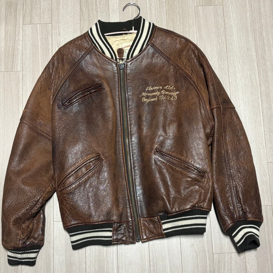 90s AVIREX 아비렉스 아이콘 레더 바시티 자켓  상품이미지3