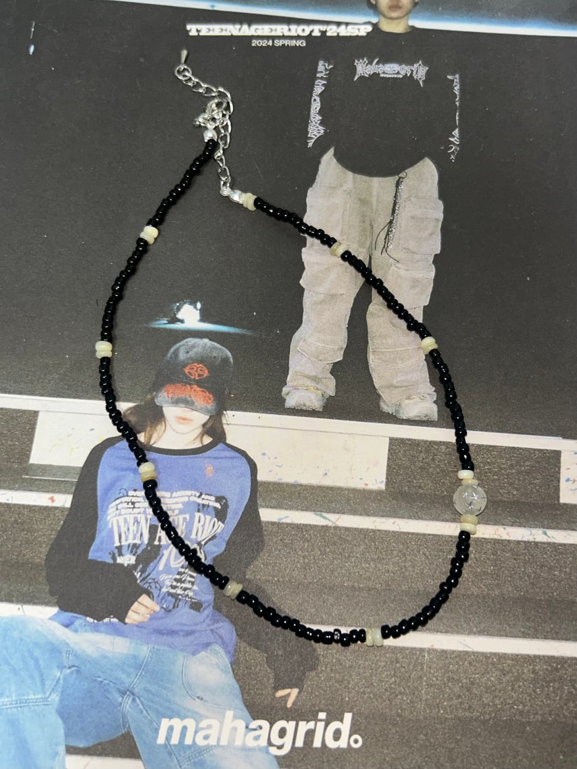 빈티지 비즈 화이트 별 목걸이 / white star necklace 상품이미지1