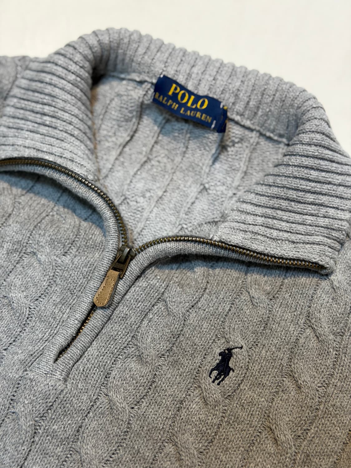 폴로 랄프로렌 반집업 꽈배기 케이블 니트 그레이 상품이미지2
