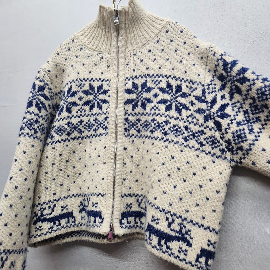 눈꽃 노르딕 패턴 투웨이 크롭 니트 집업 L 상품이미지3