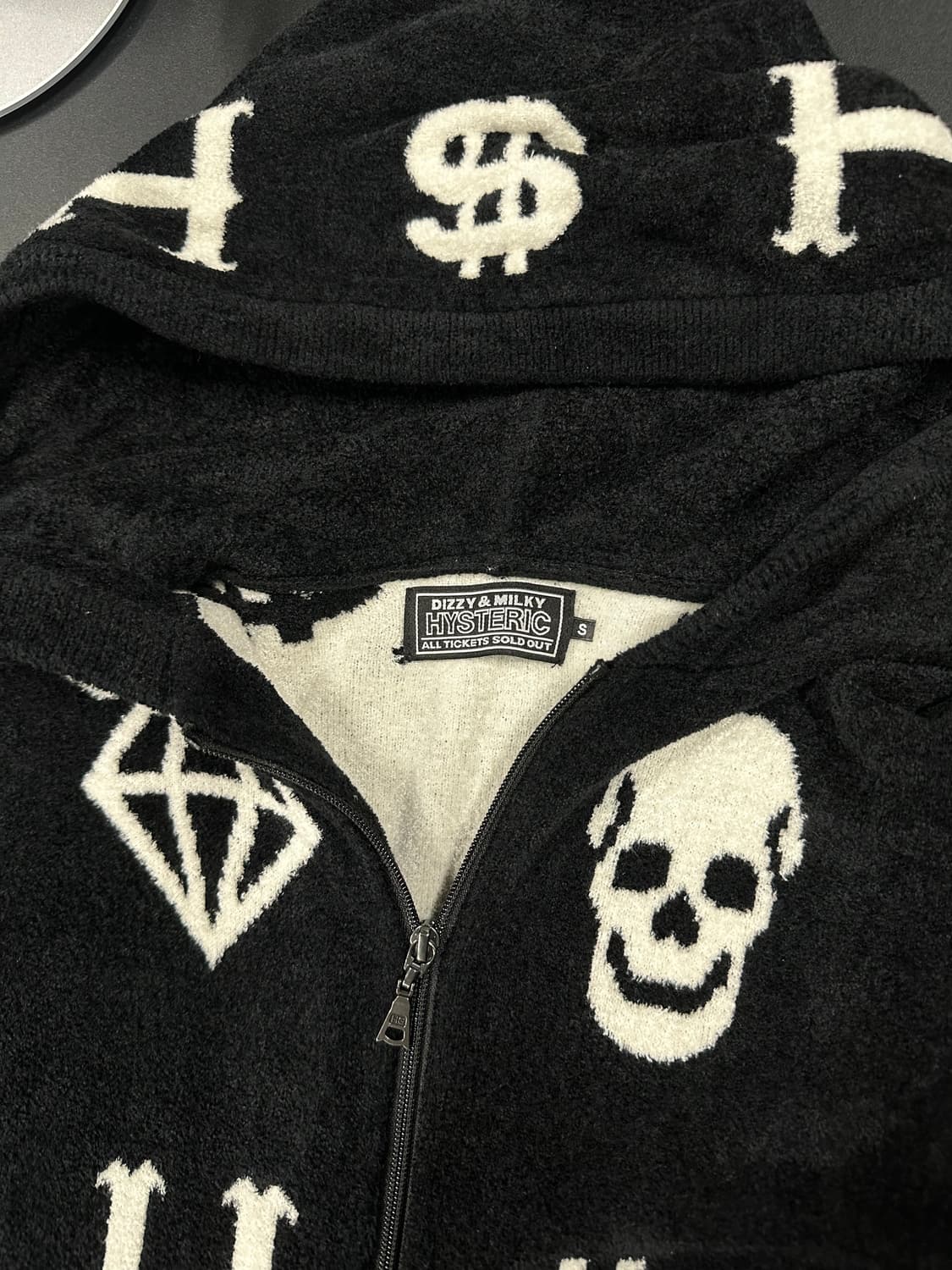 히스테릭 글래머 해골 보석 돈 테리 소재 플리스 후드 집업 상품이미지5