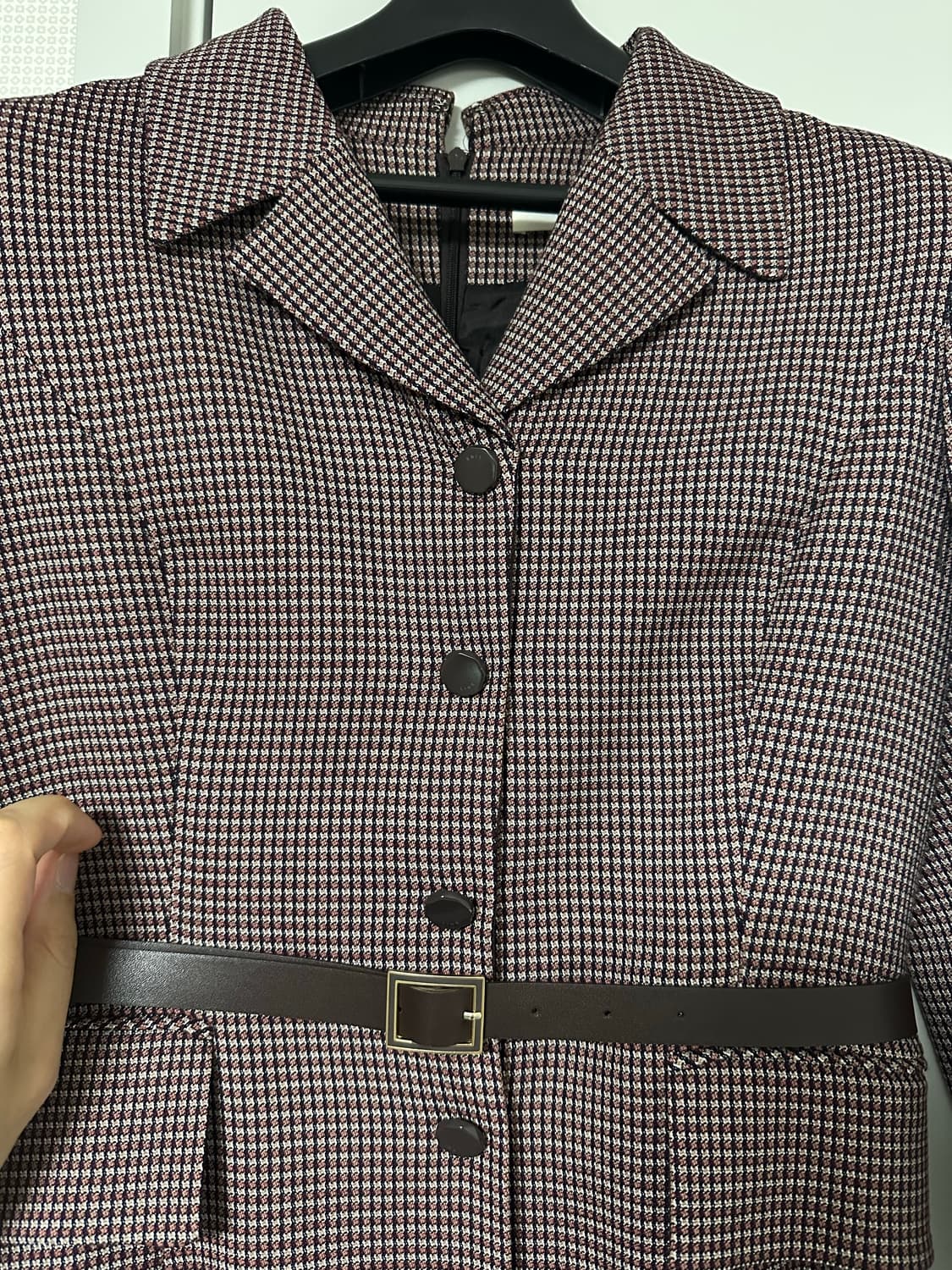 LINE 체크 패턴 롱 원피스 66사이즈 판매 상품이미지4