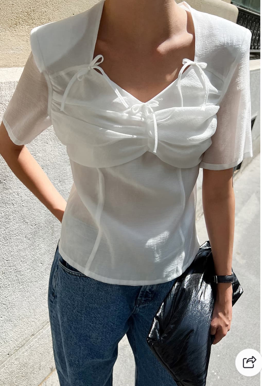 드래곤블루스 리본 포인티드 블라우스 - 심플리 화이트 상품이미지5