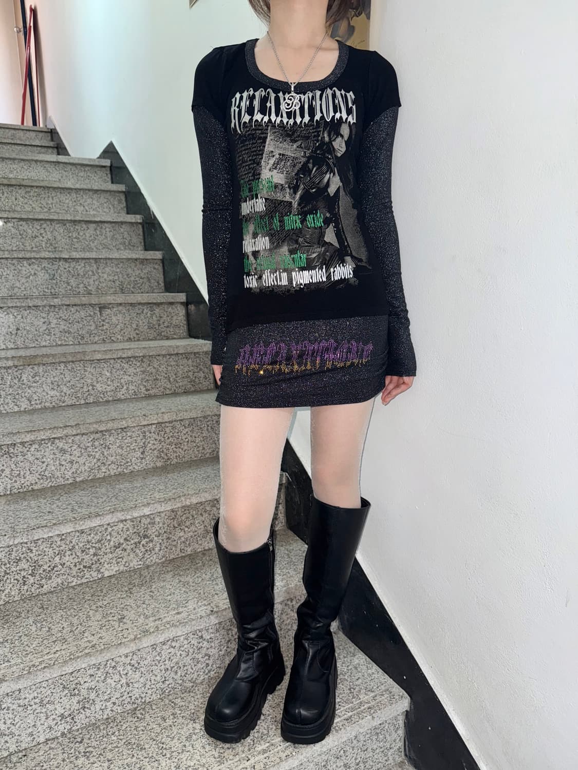 펑크 레이어드 셔링 원피스 상품이미지5