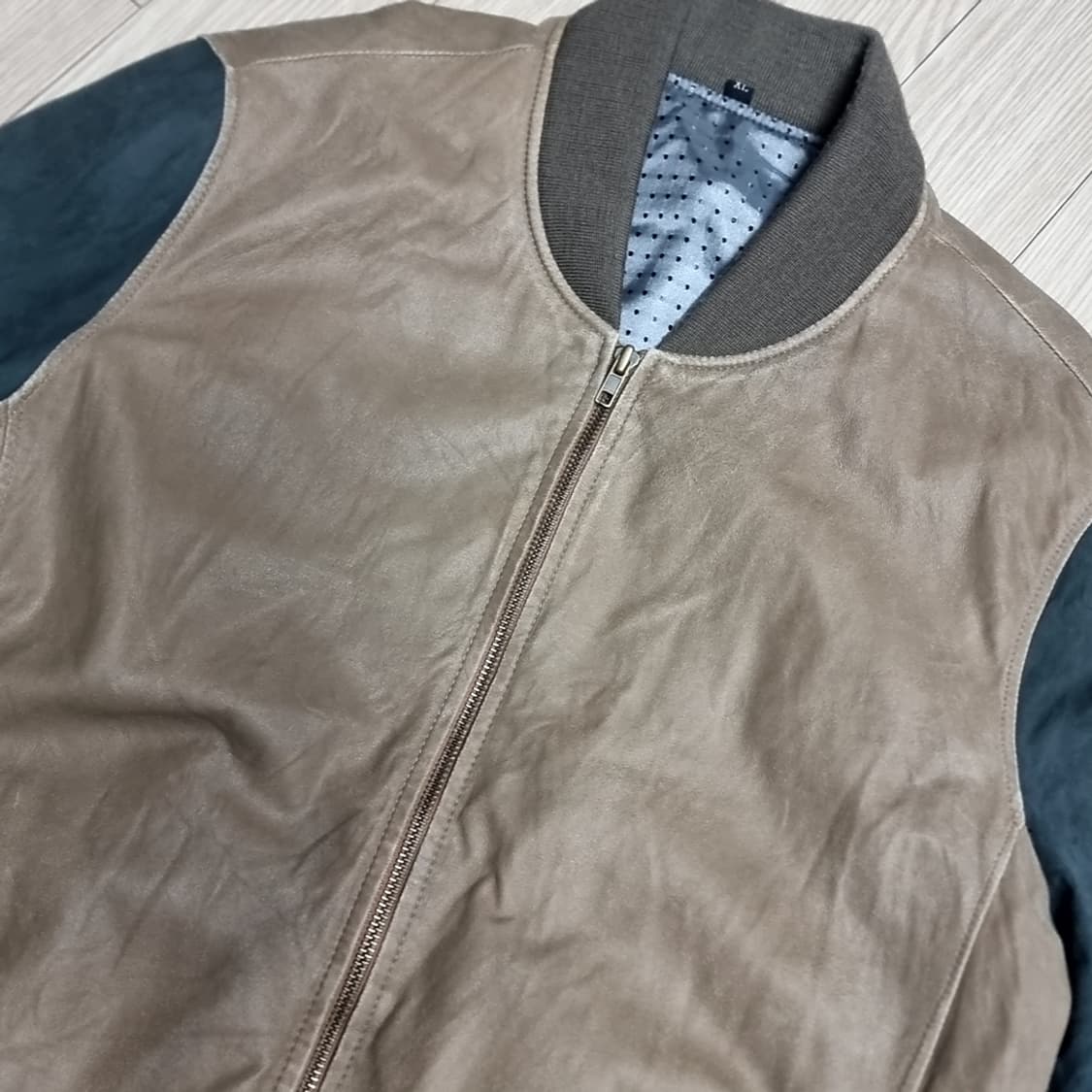 한국제 양가죽 빈티지 배색 가죽 봄버 자켓(100-105) 상품이미지2