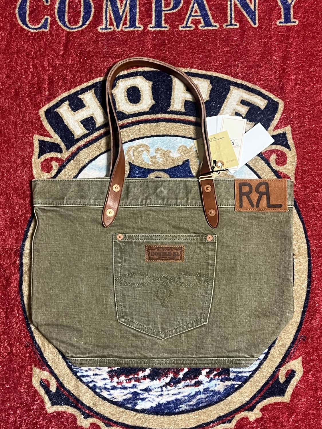 RRL 레더 트림 트윌 토트백 더블알엘 가방 상품이미지1