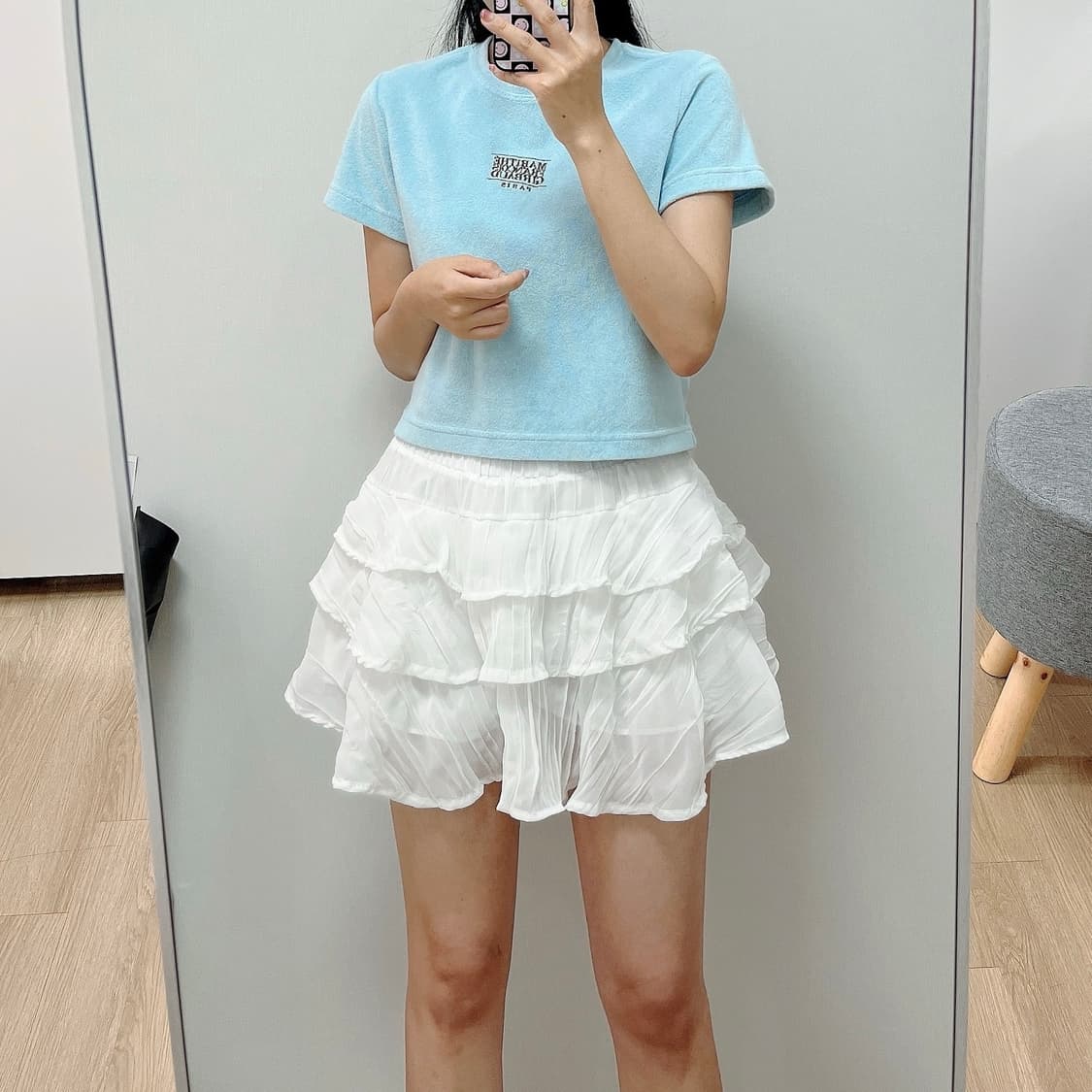 마리떼 테리원단 스카이블루 크롭 반팔 티셔츠 상품이미지1