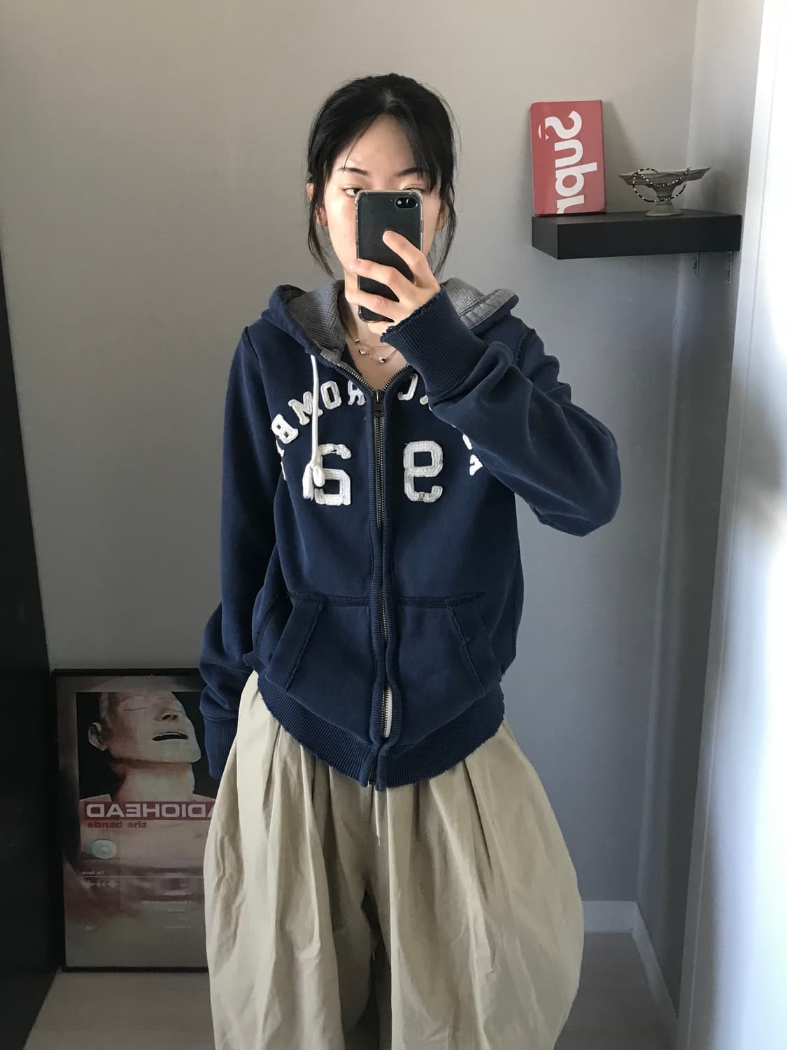 아베크롬비 자수로고 헤비써멀 네이비 후드집업 상품이미지4