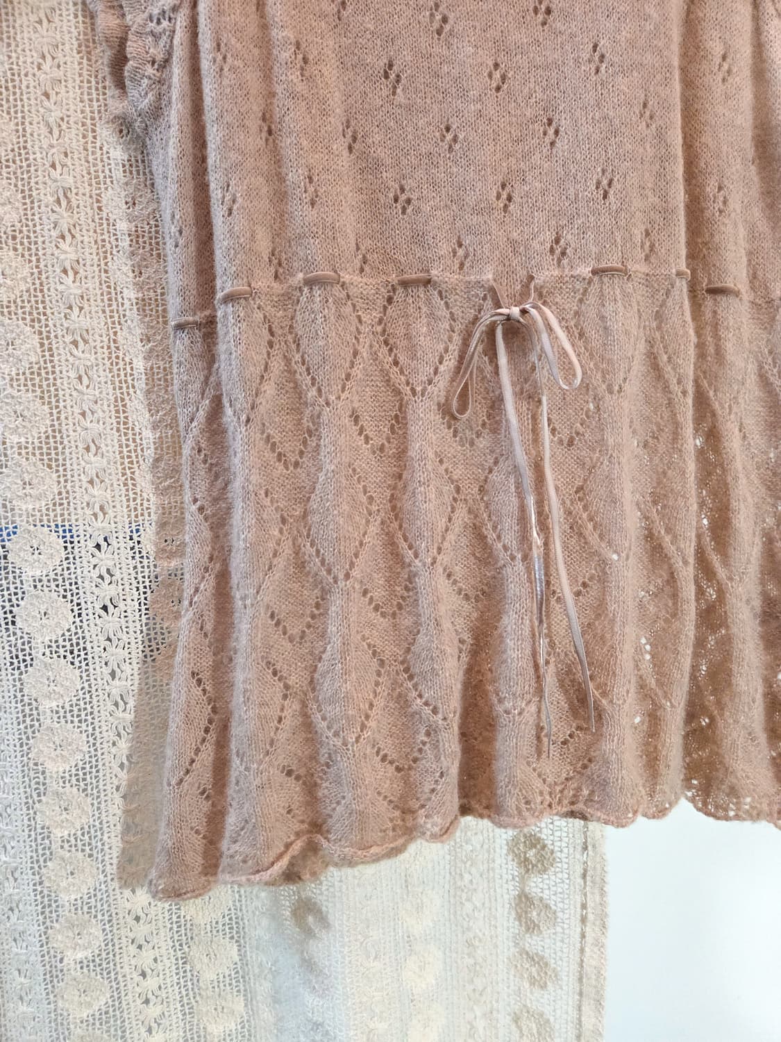 핑크 반팔 니트 탑 상품이미지3