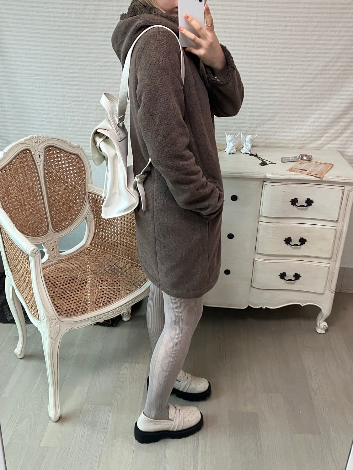 jpn vintage 브라운 헤링본 후드 뽀글이 후드집업 상품이미지2