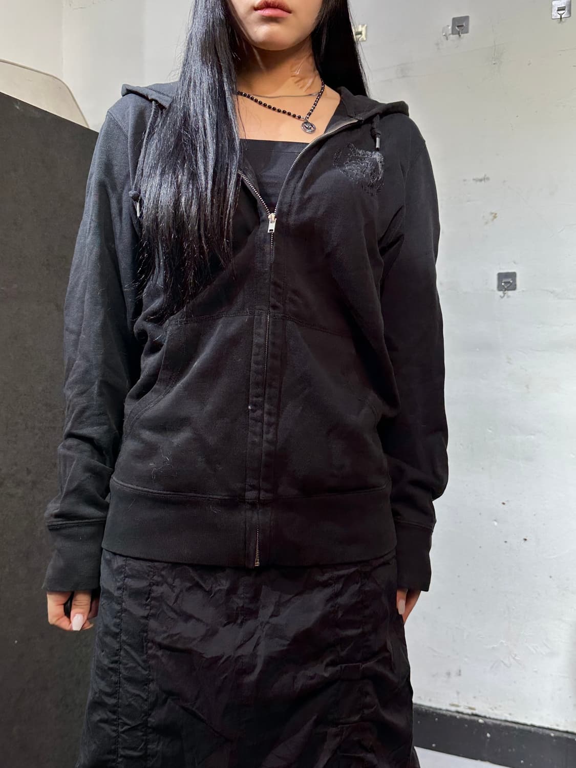 디젤 고딕 프린팅 오버핏 블랙 후드집업 져지 S 상품이미지4