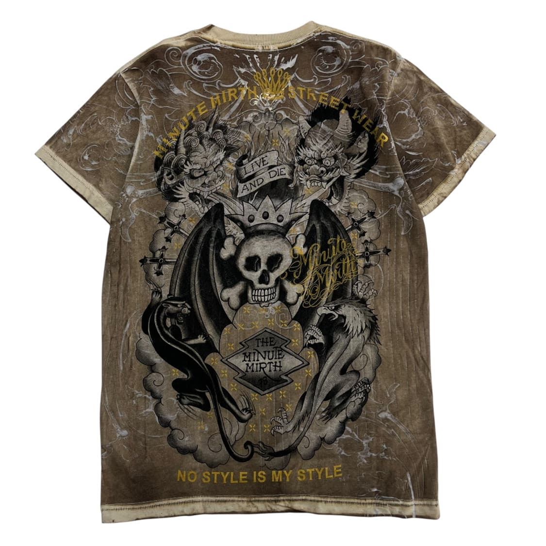 00s 재팬 이레즈미 프린팅 브라운 펑크 반팔 M 상품이미지4